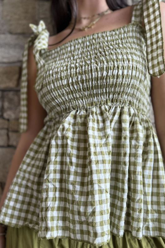 Nonni Gingham Bandeau Cami Olive